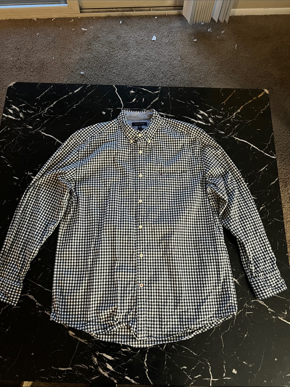 Tommy Hilfiger Navy and White Gingham Button-Down Shirt
